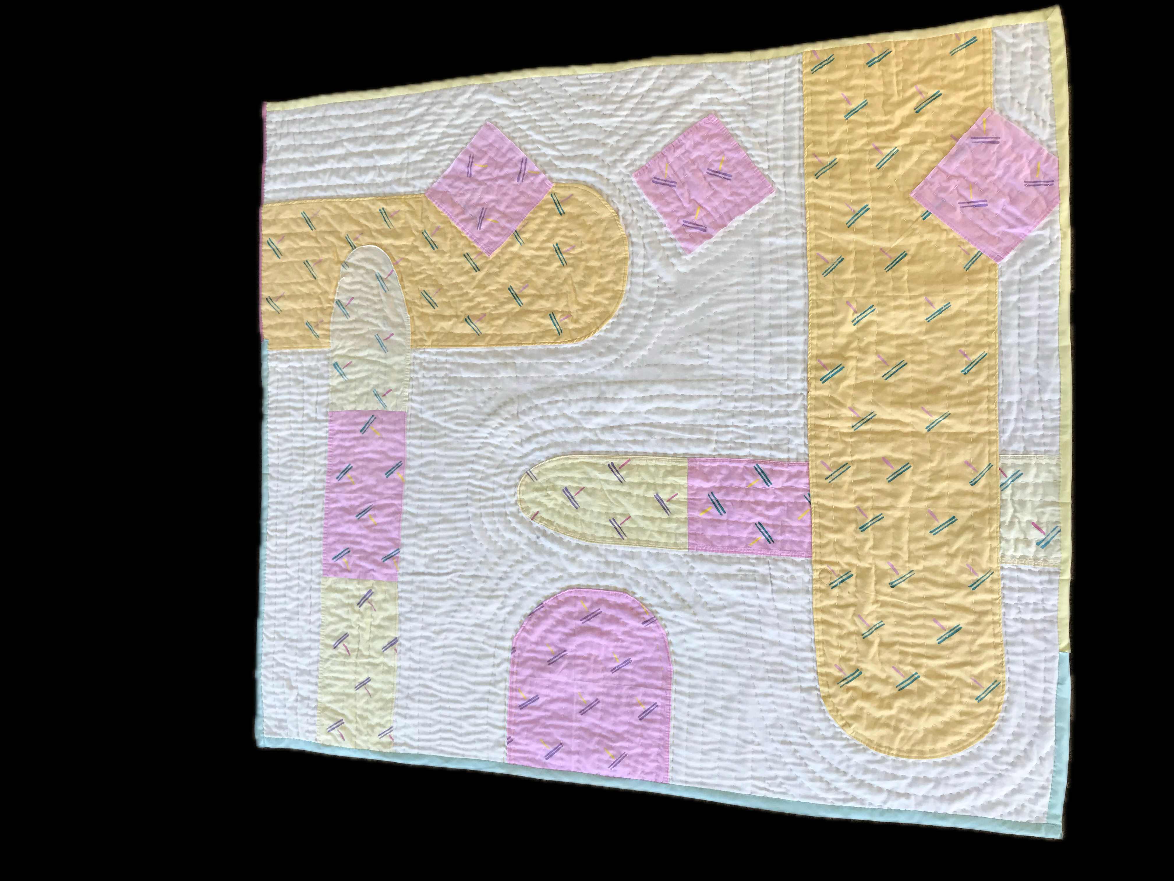 Pastel abstract quilt made from vintage placemats